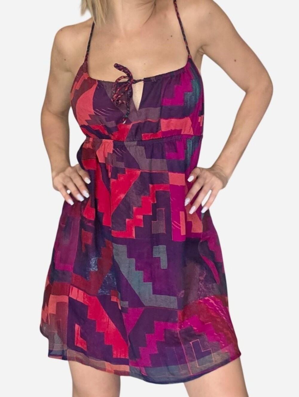 Roxy Sleeveless Geometric Print Midi Dress in Red and Black